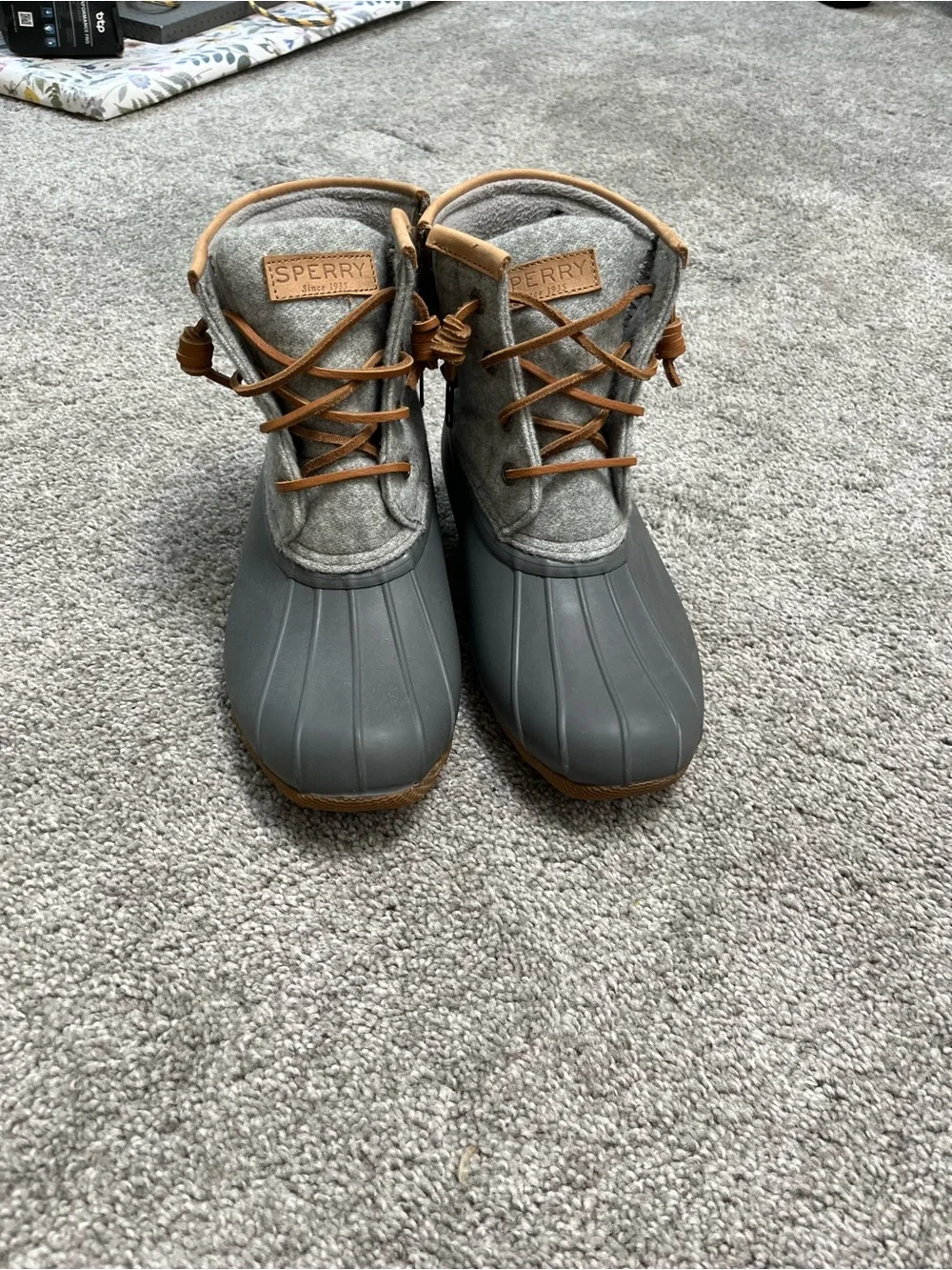 Sperry Gray and Tan Waterproof Wool-Blend Boots